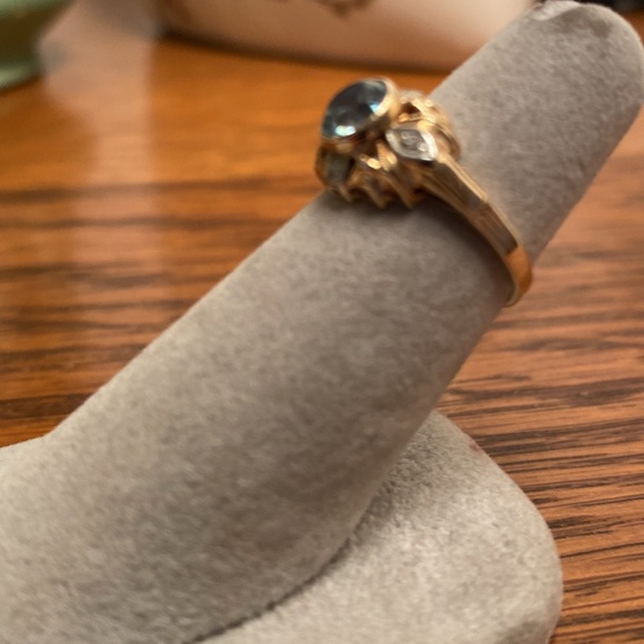 14K Blue Zircon Ring with Diamonds - Picture 3 of 7